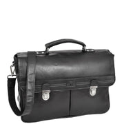 Genuine Leather Briefcase for Mens Business Office Laptop Bag Edgar Black Front With Belt