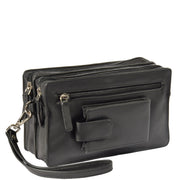 Soft Leather Wrist Bag BLACK Travel Clutch Pouch Grab Handbag A33
