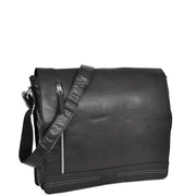 Mens Messenger Leather Bag Casual Office Students Man Bag Barney Black Front With Belt