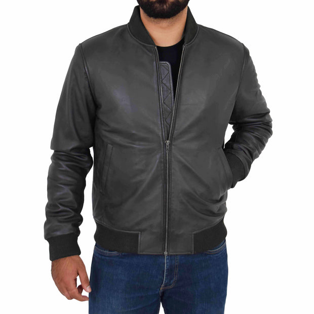 Mens Genuine Leather Bomber Jacket Varsity Coat Jaxson Dark Brown Front