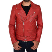 Mens Brando Biker Leather Jacket Elvis Red