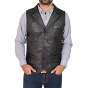 Mens Genuine Soft Leather Waistcoat Western Vest Yelek Rhys Black Front 3