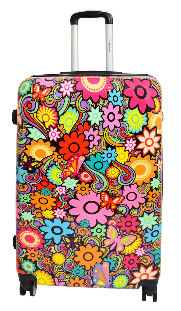 4 Wheel Suitcases Multicoloured Flower Print PC Hard Shell Luggage Lightweight Travel Bags Orchid