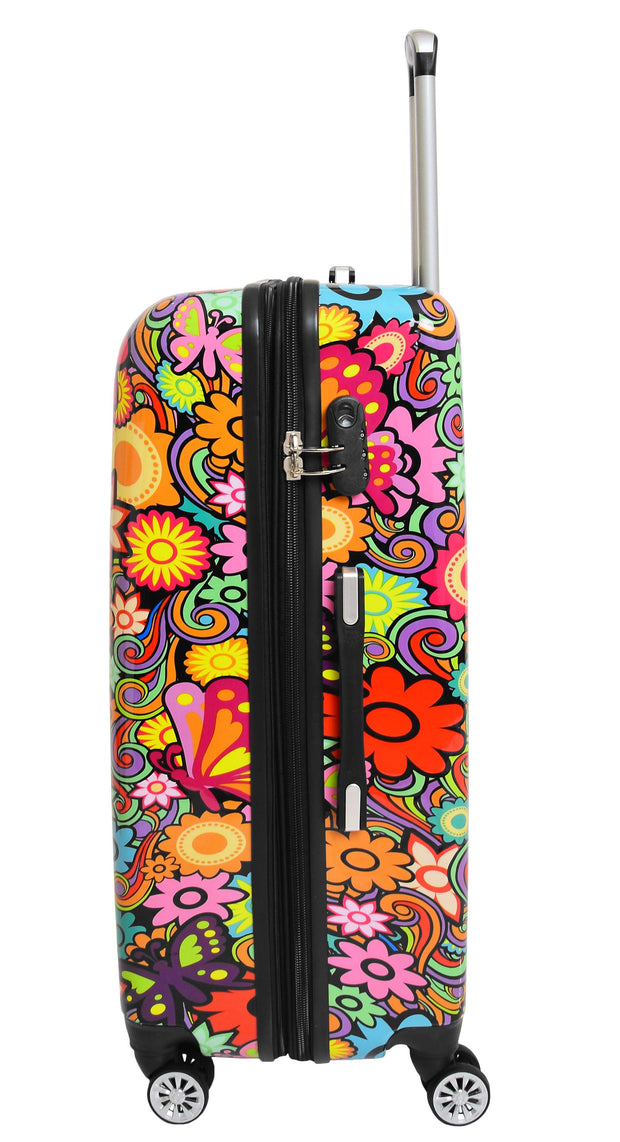 4 Wheel Suitcases Multicoloured Flower Print PC Hard Shell Luggage Lightweight Travel Bags Orchid