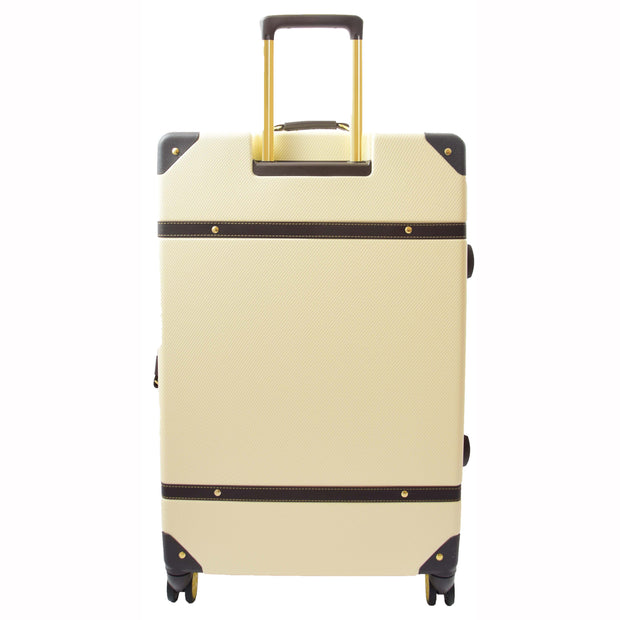 Retro 8 Wheel Hard Shell Luggage Trunk Style Suitcase Travel Bags Archaic Cream
