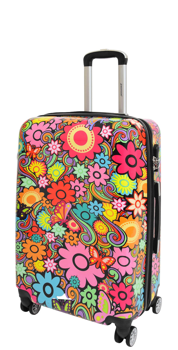 4 Wheel Suitcases Multicoloured Flower Print PC Hard Shell Luggage Lightweight Travel Bags Orchid