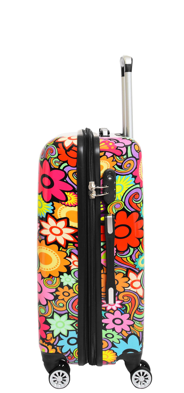 4 Wheel Suitcases Multicoloured Flower Print PC Hard Shell Luggage Lightweight Travel Bags Orchid