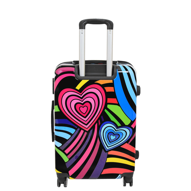 Expandable Hard Shell Multicolour Hearts 4 Wheel Luggage Suitcase Medium 3
