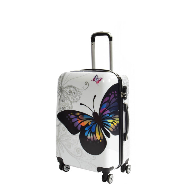 4 Wheel Luggage Hard Shell Lightweight ABS Trolley Bag White Butterfly Medium 1