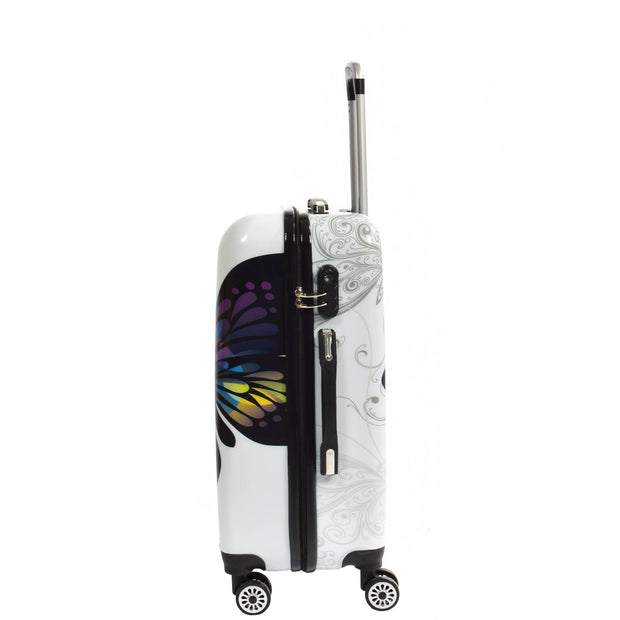 4 Wheel Luggage Hard Shell Lightweight ABS Trolley Bag White Butterfly Medium 2