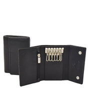 Soft Leather Key Wallet  Tri-fold Six Keys Ring Case AV11 Black