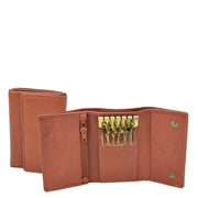 Soft Leather Key Wallet Tri-fold Six Keys Ring Case AV11 Brown