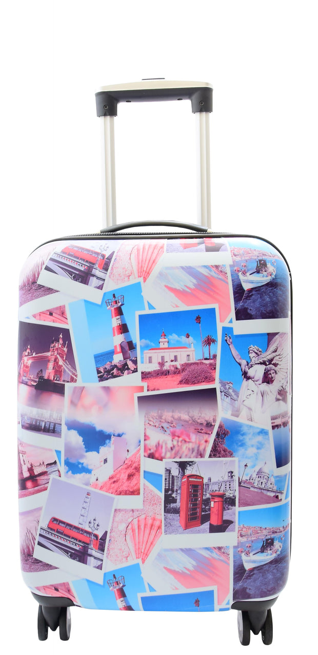 Cabin Size 4 Wheel Luggage Hard Shell Expandable Suitcase Travel Bag Post Cards Print