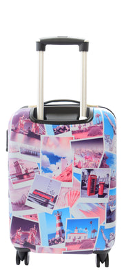 Cabin Size 4 Wheel Luggage Hard Shell Expandable Suitcase Travel Bag Post Cards Print