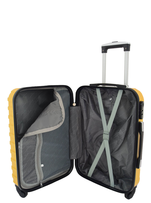 Cabin Size 4 Wheel Suitcase ABS Lightweight Luggage Travel Bag Stargate Yellow