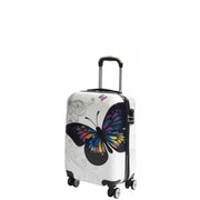 4 Wheel Luggage Hard Shell Lightweight ABS Trolley Bag White Butterfly Small 1