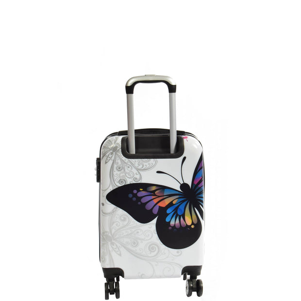 4 Wheel Luggage Hard Shell Lightweight ABS Trolley Bag White Butterfly Small 3