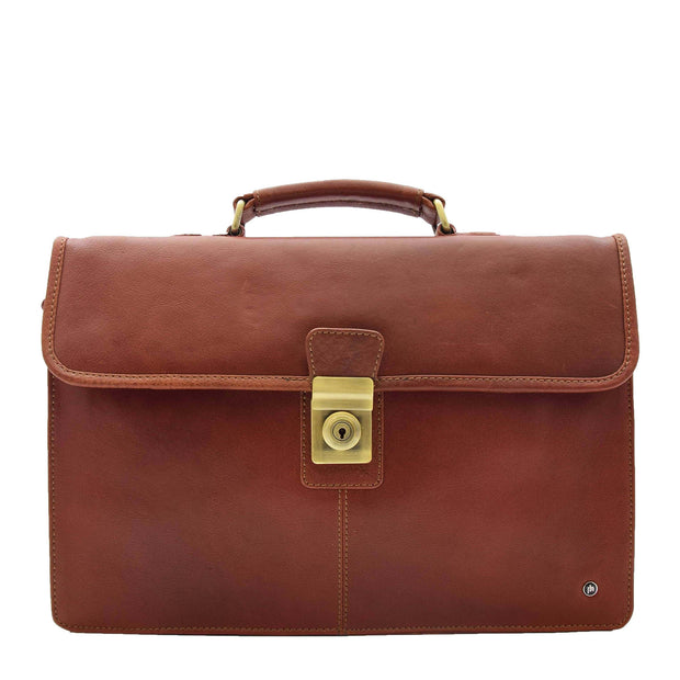 Mens Leather Briefcase Slimline Tan Business Office Bag David