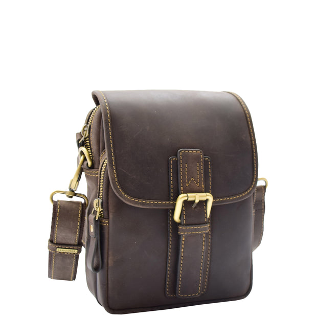 Mens Crossbody Bag Genuine Leather Messenger Casual Multi Pockets Flight Bag Alex Brown