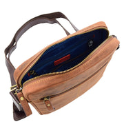Mens Tan Hunter Leather Crossbody Bag Multi Pockets Messenger iPad Flight Bag Jaxon