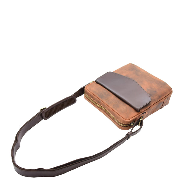 Mens Tan Hunter Leather Crossbody Bag Multi Pockets Messenger iPad Flight Bag Jaxon