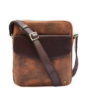 Mens Tan Hunter Leather Crossbody Bag Multi Pockets Messenger iPad Flight Bag Jaxon