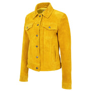 Womens Yellow  Suede Trucker Jacket American Western Denim Biker Style Marisa Front 3