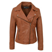 Womens Genuine Leather Biker Jacket Designer Fitted Coat Myla Tan