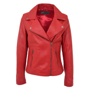 Womens Genuine Leather Biker Jacket Designer Fitted Coat Myla Red