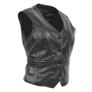 Womens Soft Leather Waistcoat Slim Fit Vest Classic Gilet Katy Black Front