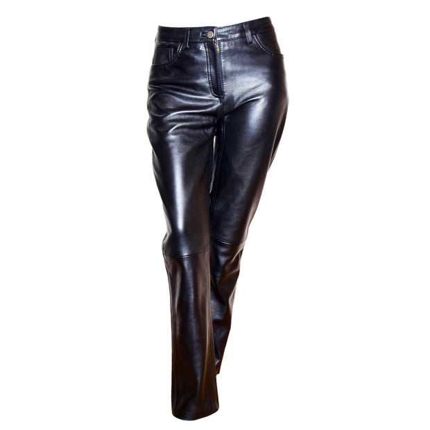 Womens Soft Black Leather Trouser Slim Fit Tapered Jeans Lyla