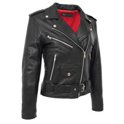 Womens Cowhide Black Biker Jacket Tough Heavy Duty Leather Brando Style Kira
