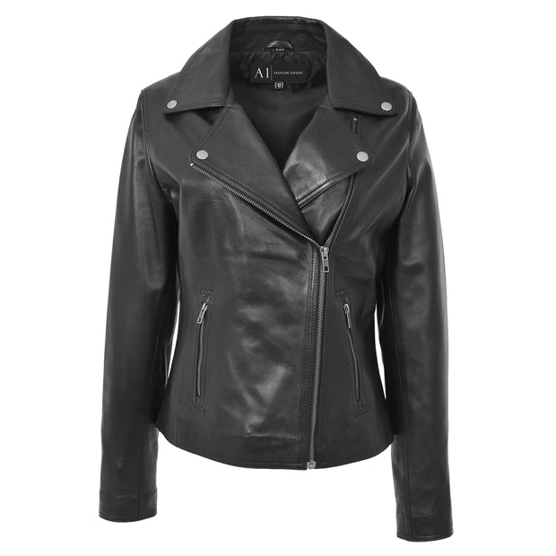 Womens Genuine Leather Biker Jacket Designer Fitted Coat Myla Black