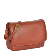 Ladies BROWN Leather Shoulder Bag Flap Over Handbag A190
