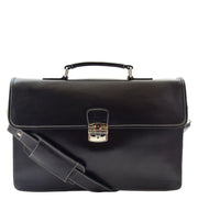 Mens Leather Briefcase Slimline Shoulder Office Bag Lima Black