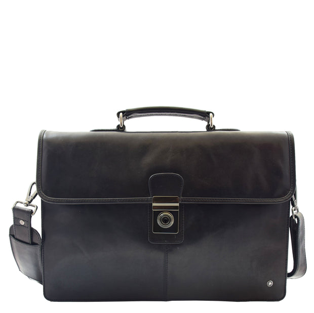 Mens Slimline Leather Briefcase Shoulder Office Bag A477 Black