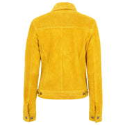 Womens Yellow  Suede Trucker Jacket American Western Denim Biker Style Marisa Back