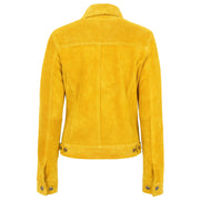 Womens Yellow  Suede Trucker Jacket American Western Denim Biker Style Marisa Back