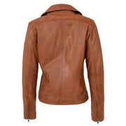 Womens Genuine Leather Biker Jacket Designer Fitted Coat Myla Tan Back