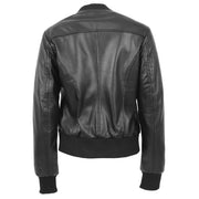 Womens Leather Bomber Jacket Black Zip Fasten Fitted Varsity Joy Back