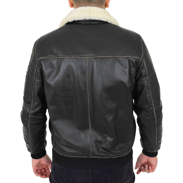 Mens Vintage Bomber Leather Jacket Sheepskin Collar Varsity Gunner Rub Off Back