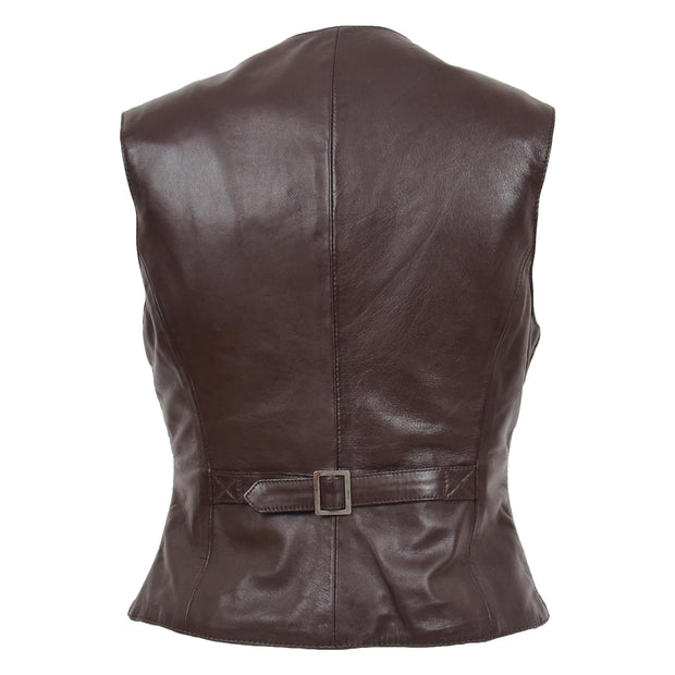 Womens Soft Leather Waistcoat Slim Fit Vest Classic Gilet Katy Brown Back