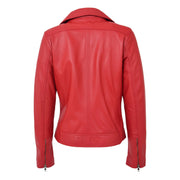Womens Genuine Leather Biker Jacket Designer Fitted Coat Myla Red Back