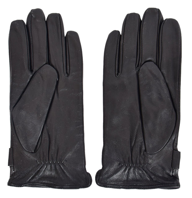 Mens Soft Lambskin Black Leather Gloves Adjustable Strap Winter Casual Glove MGS01