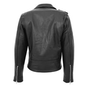 Womens Cowhide Biker Leather Jacket Brando Style Coat Helen Black Back
