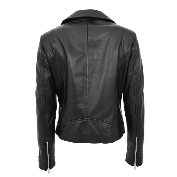 Ladies Real Leather Jacket High Quality Zip Fasten Fitted Biker Style Sadie Black Back