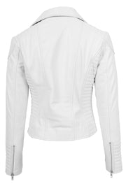 Womens Designer Leather Biker Jacket Fitted Quilted Bonita White-1