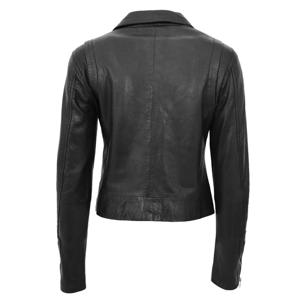 Womens Soft Genuine Leather Biker Jacket Slim Fit Coat Julie Black Back