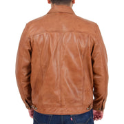 Mens Trucker Soft Leather Jacket Western Denim Style Coat Bond Tan 1
