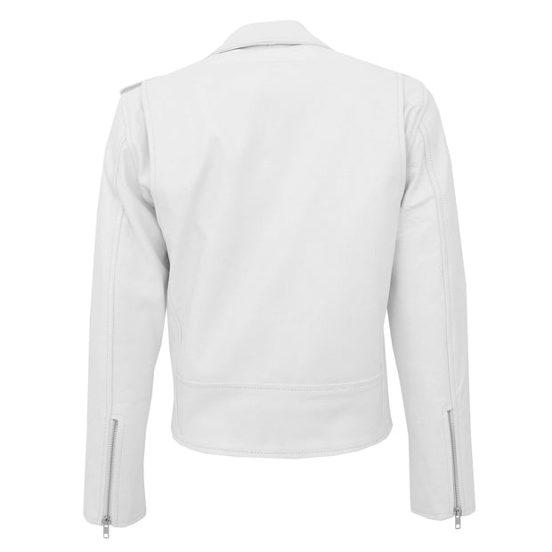 A1 FASHION GOODS Womens White Cowhide Biker Leather Jacket Fitted Belted  Popular Brando Coat Helen (X-Small) at  Women's Coats Shop